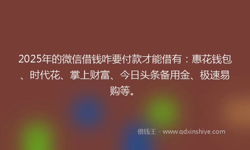 2025年的微信借钱咋要付款才能借有：惠花钱包、时代花、掌上财富、今日头条备用金、极速易购等。