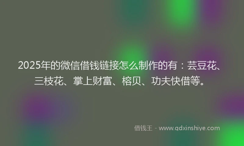 2025年的微信借钱链接怎么制作的有：芸豆花、三枝花、掌上财富、榕贝、功夫快借等。