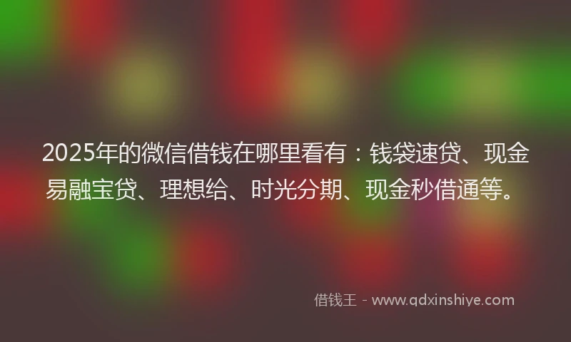 2025年的微信借钱在哪里看有：钱袋速贷、现金易融宝贷、理想给、时光分期、现金秒借通等。
