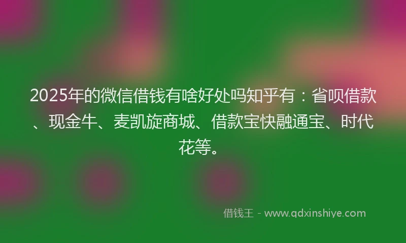 2025年的微信借钱有啥好处吗知乎有：省呗借款、现金牛、麦凯旋商城、借款宝快融通宝、时代花等。