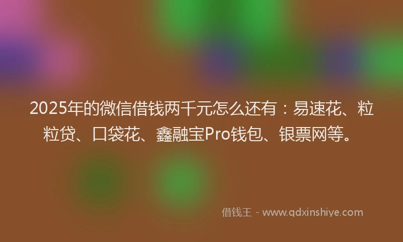 2025年的微信借钱两千元怎么还有：易速花、粒粒贷、口袋花、鑫融宝Pro钱包、银票网等。