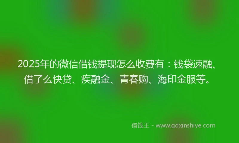 2025年的微信借钱提现怎么收费有：钱袋速融、借了么快贷、疾融金、青春购、海印金服等。
