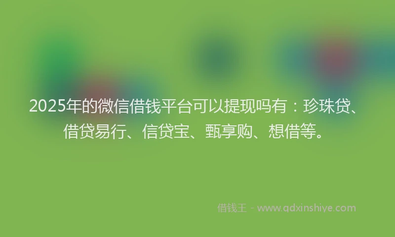 2025年的微信借钱平台可以提现吗有：珍珠贷、借贷易行、信贷宝、甄享购、想借等。