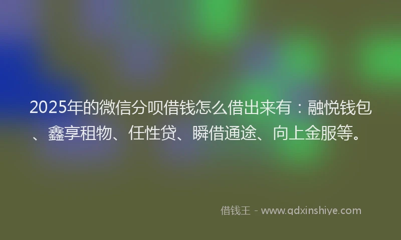 2025年的微信分呗借钱怎么借出来有：融悦钱包、鑫享租物、任性贷、瞬借通途、向上金服等。