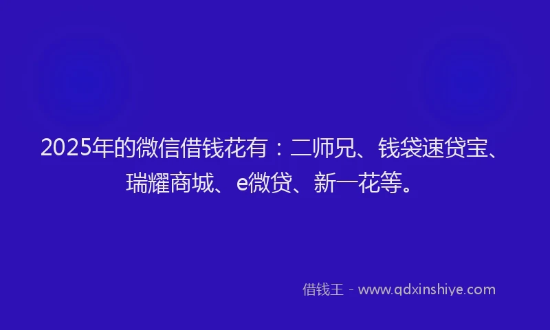 2025年的微信借钱花有：二师兄、钱袋速贷宝、瑞耀商城、e微贷、新一花等。