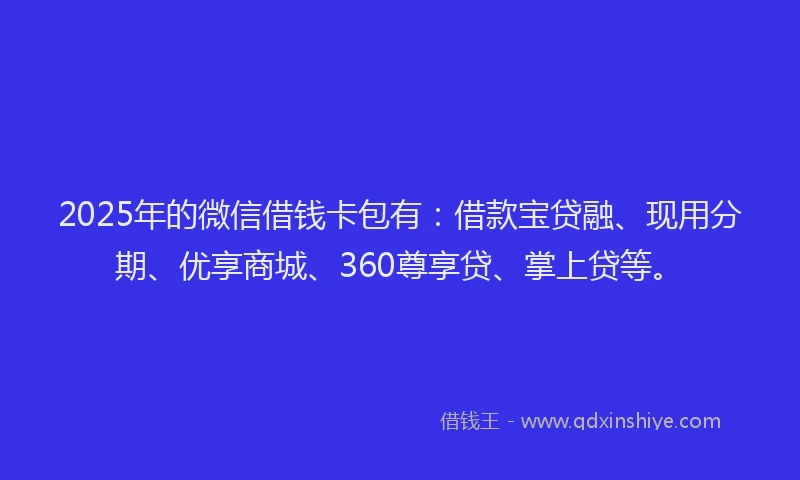 2025年的微信借钱卡包有：借款宝贷融、现用分期、优享商城、360尊享贷、掌上贷等。