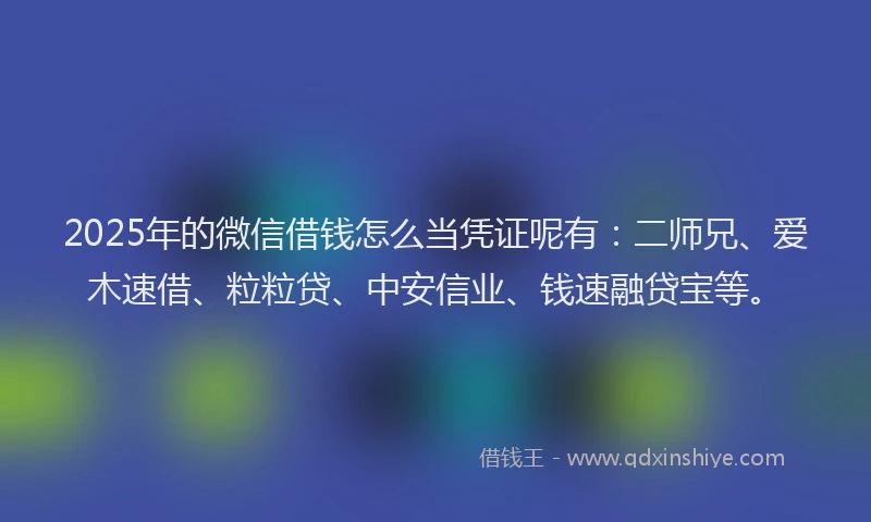 2025年的微信借钱怎么当凭证呢有：二师兄、爱木速借、粒粒贷、中安信业、钱速融贷宝等。