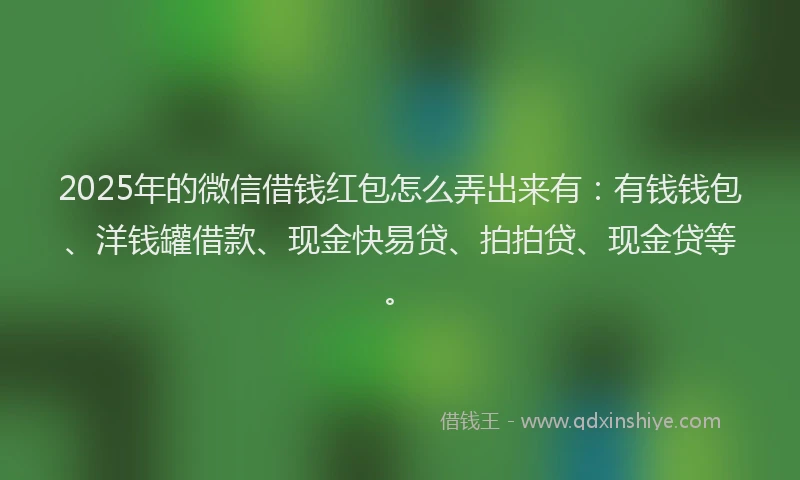 2025年的微信借钱红包怎么弄出来有：有钱钱包、洋钱罐借款、现金快易贷、拍拍贷、现金贷等。