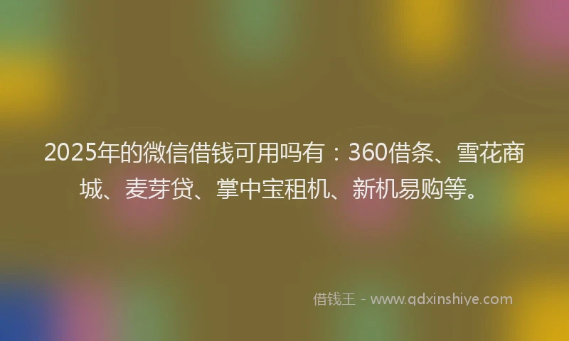 2025年的微信借钱可用吗有：360借条、雪花商城、麦芽贷、掌中宝租机、新机易购等。
