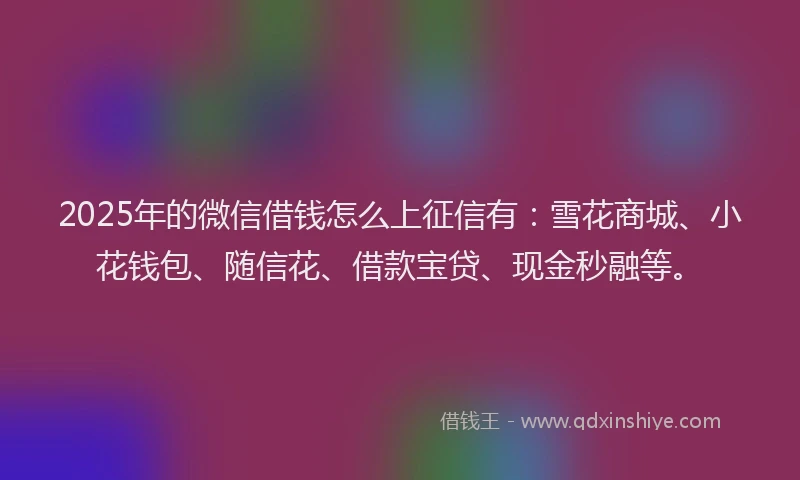 2025年的微信借钱怎么上征信有：雪花商城、小花钱包、随信花、借款宝贷、现金秒融等。