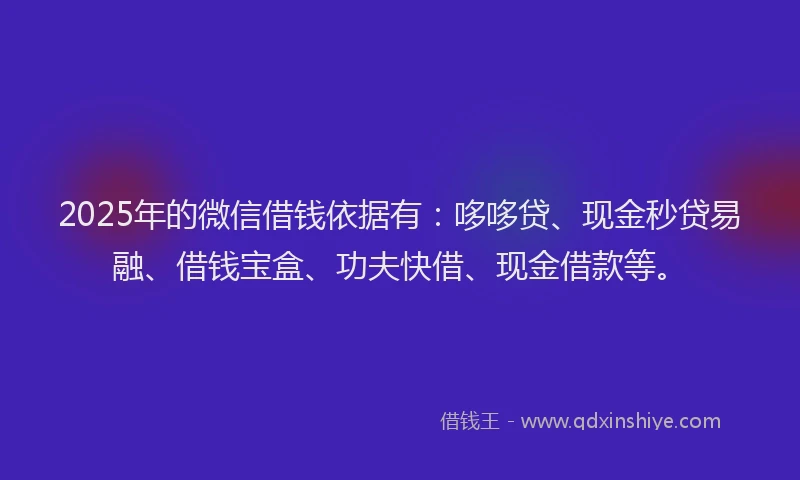2025年的微信借钱依据有：哆哆贷、现金秒贷易融、借钱宝盒、功夫快借、现金借款等。