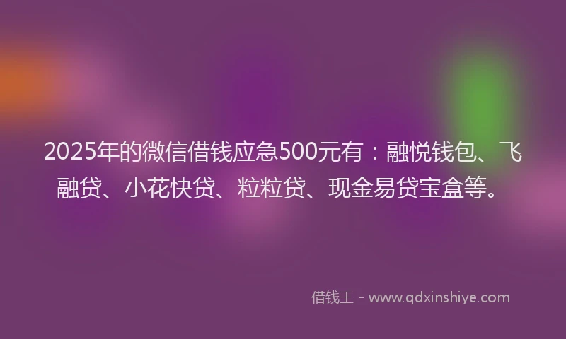2025年的微信借钱应急500元有：融悦钱包、飞融贷、小花快贷、粒粒贷、现金易贷宝盒等。