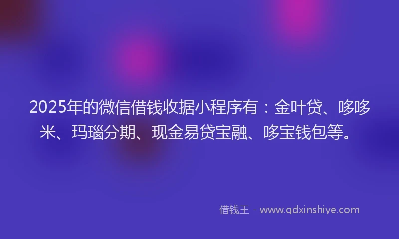2025年的微信借钱收据小程序有：金叶贷、哆哆米、玛瑙分期、现金易贷宝融、哆宝钱包等。