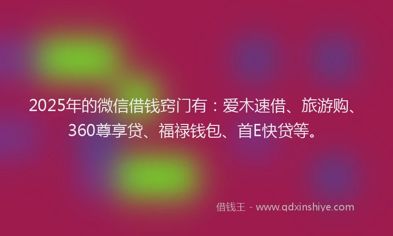 2025年的微信借钱窍门有：爱木速借、旅游购、360尊享贷、福禄钱包、首E快贷等。
