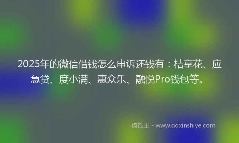 2025年的微信借钱怎么申诉还钱有：桔享花、应急贷、度小满、惠众乐、融悦Pro钱包等。