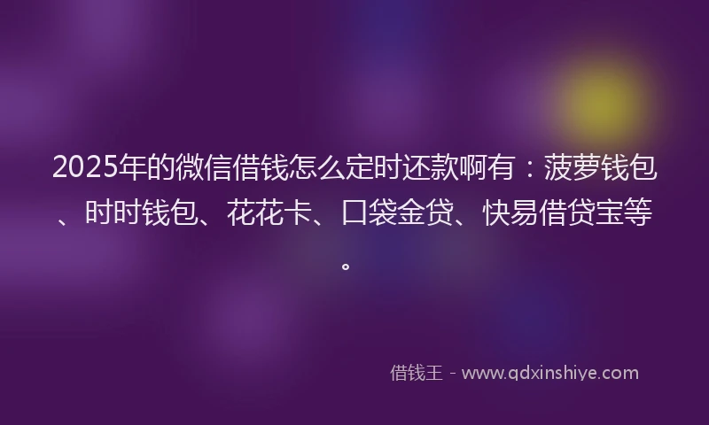 2025年的微信借钱怎么定时还款啊有：菠萝钱包、时时钱包、花花卡、口袋金贷、快易借贷宝等。
