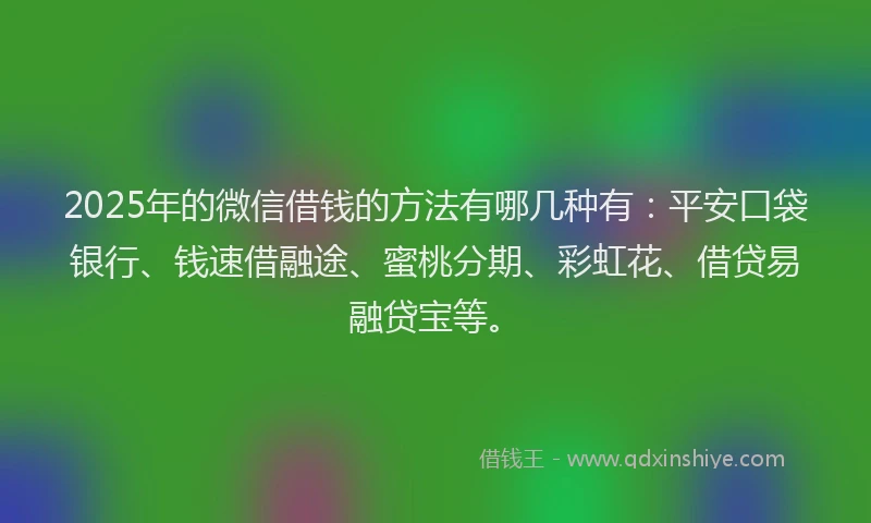 2025年的微信借钱的方法有哪几种有：平安口袋银行、钱速借融途、蜜桃分期、彩虹花、借贷易融贷宝等。