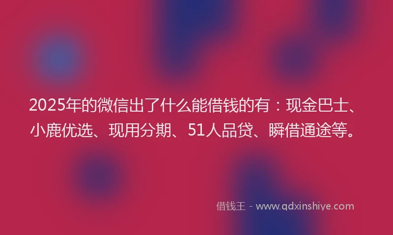 2025年的微信出了什么能借钱的有：现金巴士、小鹿优选、现用分期、51人品贷、瞬借通途等。