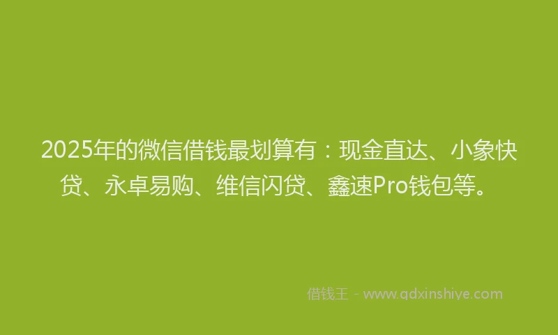 2025年的微信借钱最划算有：现金直达、小象快贷、永卓易购、维信闪贷、鑫速Pro钱包等。