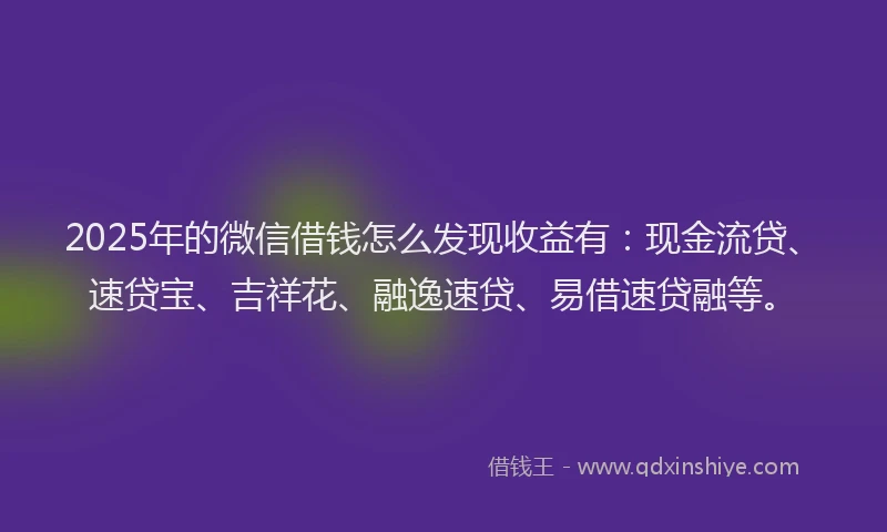 2025年的微信借钱怎么发现收益有：现金流贷、速贷宝、吉祥花、融逸速贷、易借速贷融等。