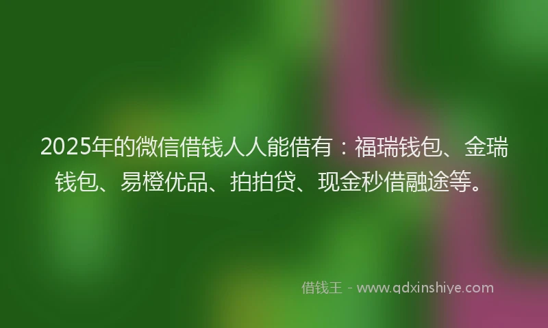 2025年的微信借钱人人能借有：福瑞钱包、金瑞钱包、易橙优品、拍拍贷、现金秒借融途等。