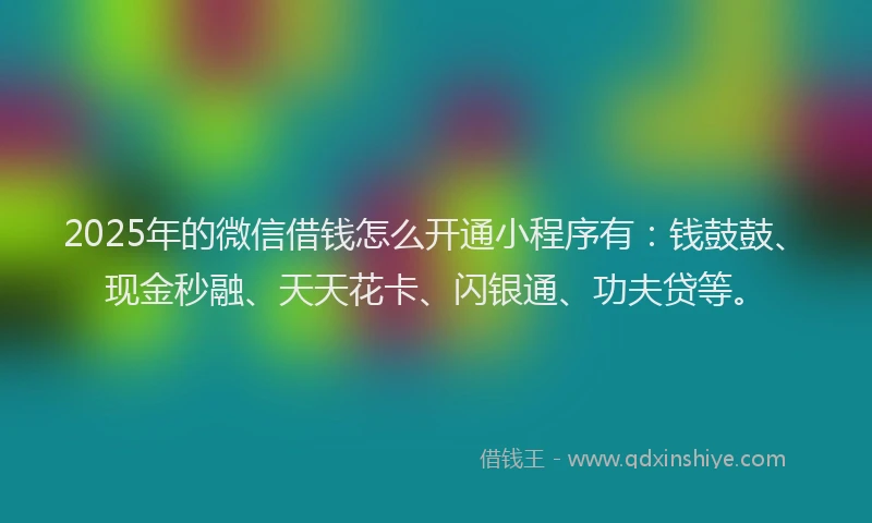2025年的微信借钱怎么开通小程序有：钱鼓鼓、现金秒融、天天花卡、闪银通、功夫贷等。