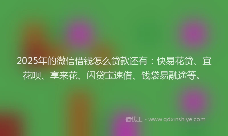 2025年的微信借钱怎么贷款还有：快易花贷、宜花呗、享来花、闪贷宝速借、钱袋易融途等。