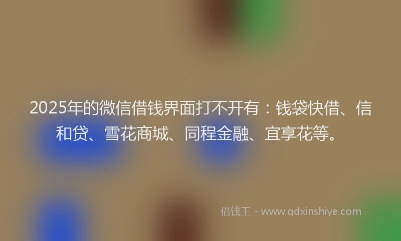 2025年的微信借钱界面打不开有：钱袋快借、信和贷、雪花商城、同程金融、宜享花等。