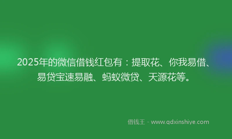 2025年的微信借钱红包有：提取花、你我易借、易贷宝速易融、蚂蚁微贷、天源花等。