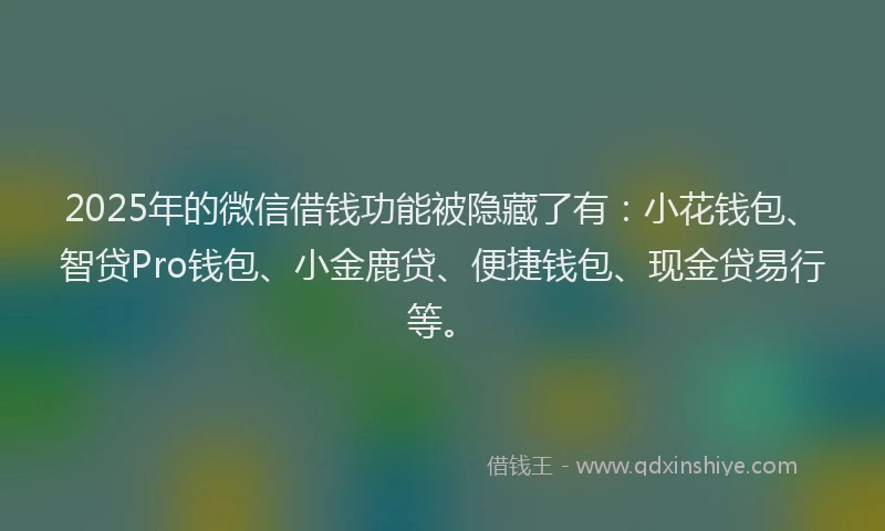 2025年的微信借钱功能被隐藏了有：小花钱包、智贷Pro钱包、小金鹿贷、便捷钱包、现金贷易行等。