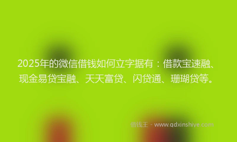 2025年的微信借钱如何立字据有：借款宝速融、现金易贷宝融、天天富贷、闪贷通、珊瑚贷等。