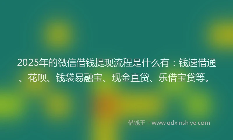2025年的微信借钱提现流程是什么有：钱速借通、花呗、钱袋易融宝、现金直贷、乐借宝贷等。