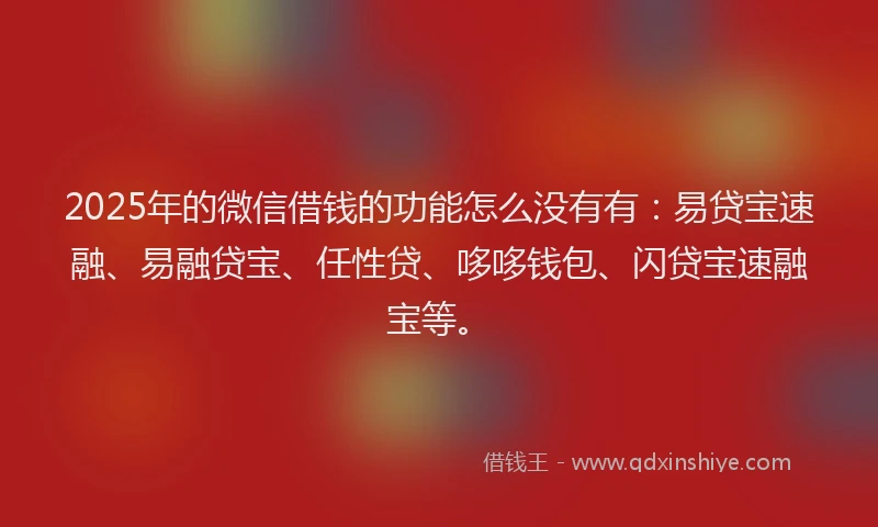 2025年的微信借钱的功能怎么没有有：易贷宝速融、易融贷宝、任性贷、哆哆钱包、闪贷宝速融宝等。