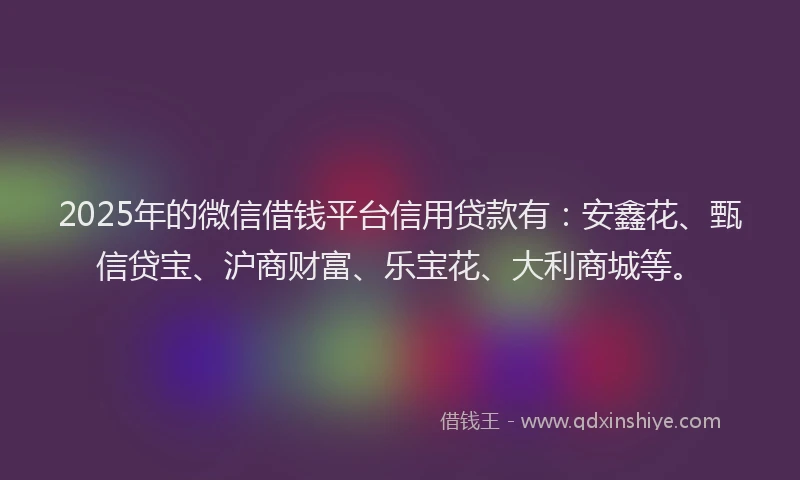 2025年的微信借钱平台信用贷款有：安鑫花、甄信贷宝、沪商财富、乐宝花、大利商城等。