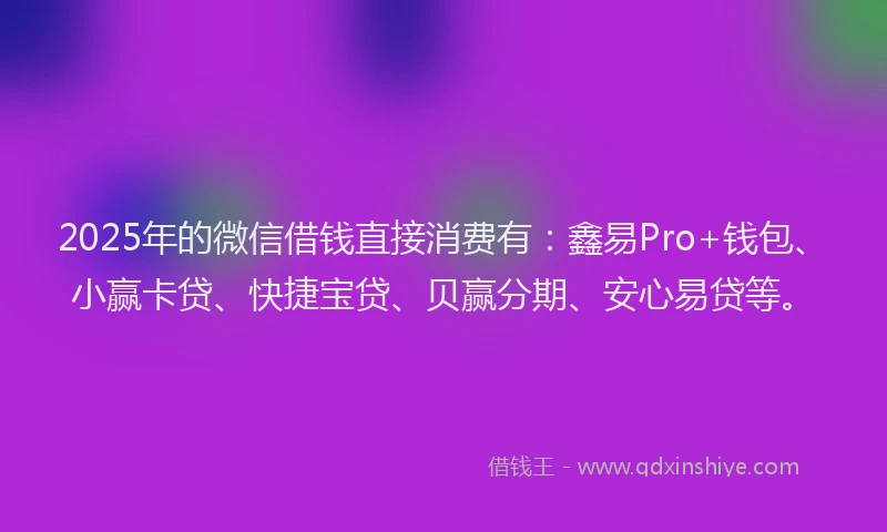 2025年的微信借钱直接消费有：鑫易Pro+钱包、小赢卡贷、快捷宝贷、贝赢分期、安心易贷等。