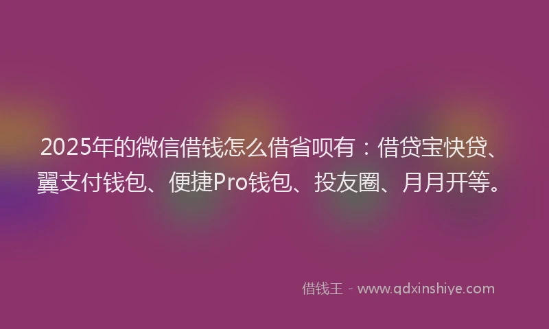 2025年的微信借钱怎么借省呗有：借贷宝快贷、翼支付钱包、便捷Pro钱包、投友圈、月月开等。
