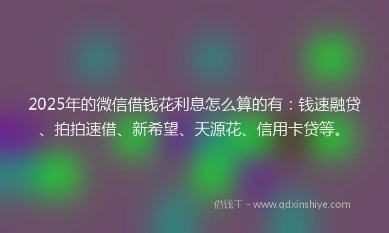 2025年的微信借钱花利息怎么算的有：钱速融贷、拍拍速借、新希望、天源花、信用卡贷等。