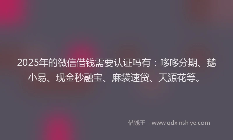 2025年的微信借钱需要认证吗有：哆哆分期、鹅小易、现金秒融宝、麻袋速贷、天源花等。