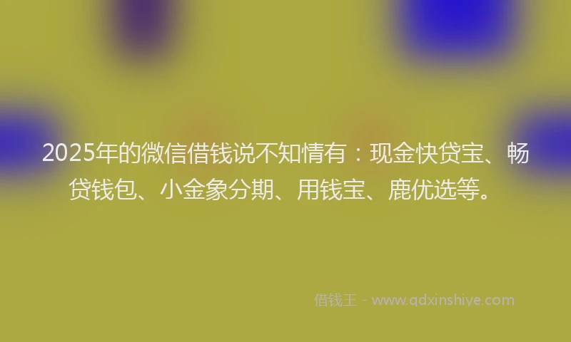2025年的微信借钱说不知情有：现金快贷宝、畅贷钱包、小金象分期、用钱宝、鹿优选等。