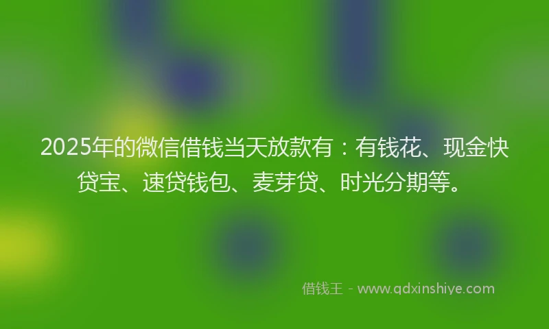 2025年的微信借钱当天放款有：有钱花、现金快贷宝、速贷钱包、麦芽贷、时光分期等。