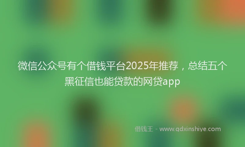微信公众号有个借钱平台2025年推荐，总结五个黑征信也能贷款的网贷app