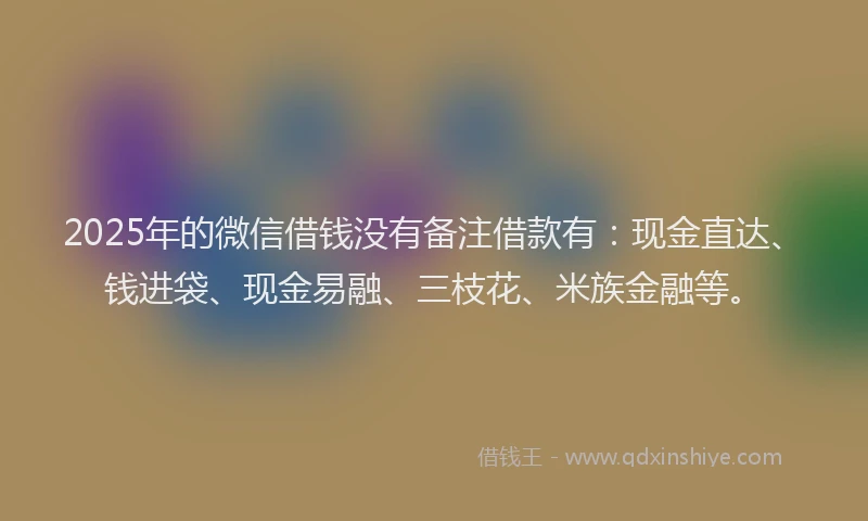 2025年的微信借钱没有备注借款有：现金直达、钱进袋、现金易融、三枝花、米族金融等。