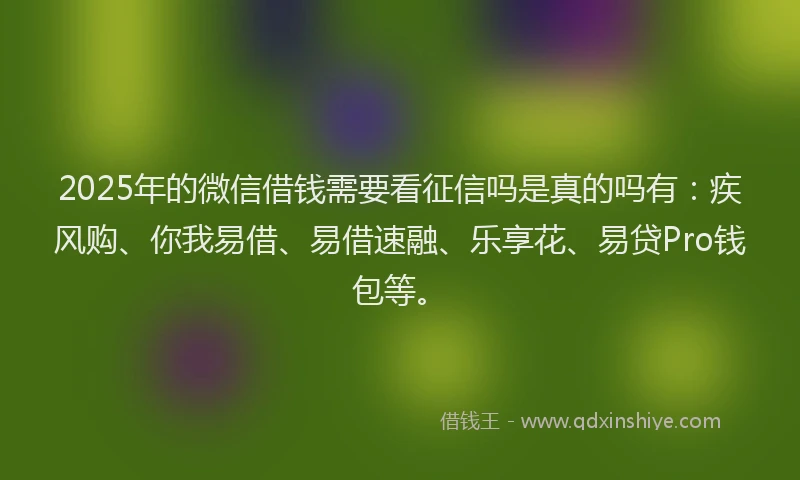 2025年的微信借钱需要看征信吗是真的吗有：疾风购、你我易借、易借速融、乐享花、易贷Pro钱包等。