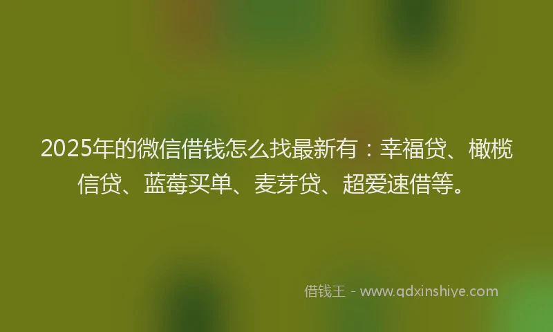 2025年的微信借钱怎么找最新有：幸福贷、橄榄信贷、蓝莓买单、麦芽贷、超爱速借等。
