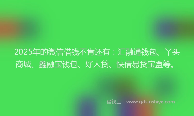 2025年的微信借钱不肯还有：汇融通钱包、丫头商城、鑫融宝钱包、好人贷、快借易贷宝盒等。