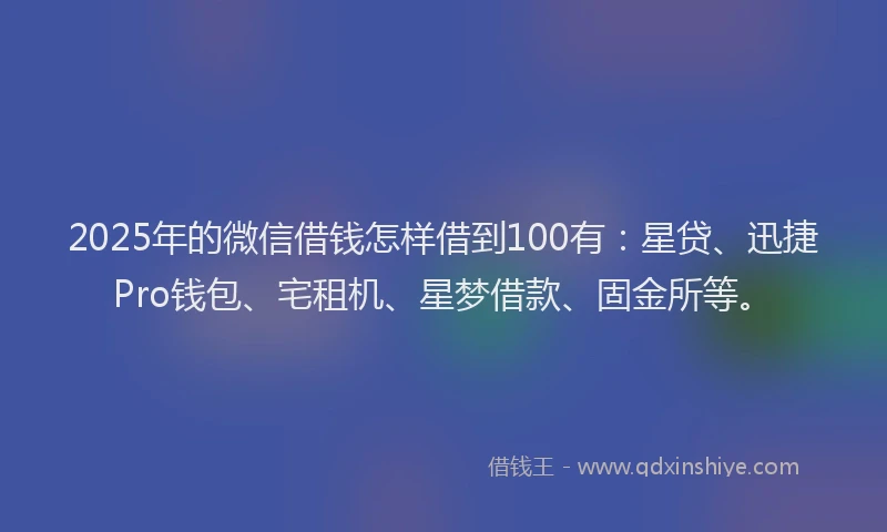 2025年的微信借钱怎样借到100有：星贷、迅捷Pro钱包、宅租机、星梦借款、固金所等。
