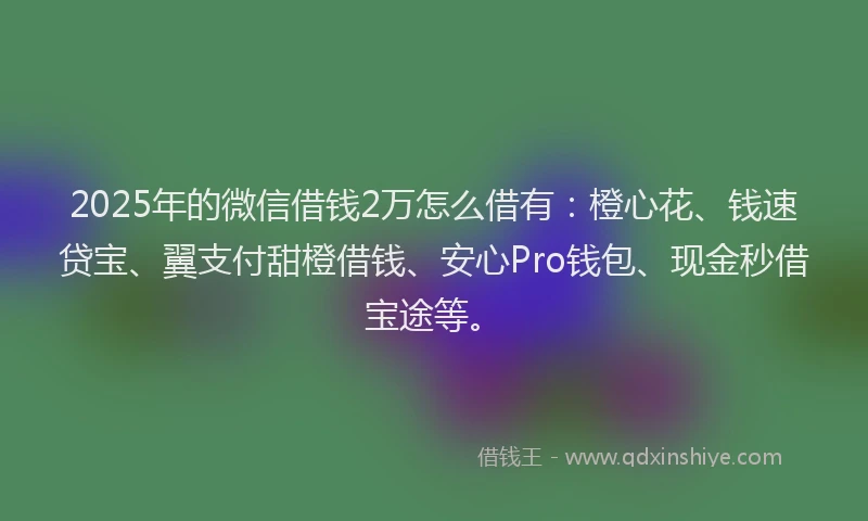 2025年的微信借钱2万怎么借有：橙心花、钱速贷宝、翼支付甜橙借钱、安心Pro钱包、现金秒借宝途等。