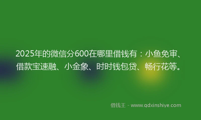 2025年的微信分600在哪里借钱有：小鱼免审、借款宝速融、小金象、时时钱包贷、畅行花等。