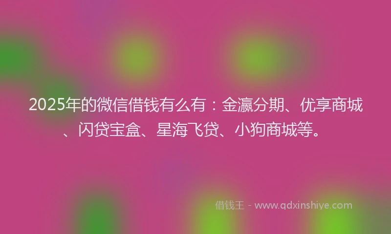 2025年的微信借钱有么有：金瀛分期、优享商城、闪贷宝盒、星海飞贷、小狗商城等。