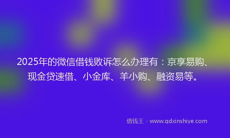 2025年的微信借钱败诉怎么办理有：京享易购、现金贷速借、小金库、羊小购、融资易等。